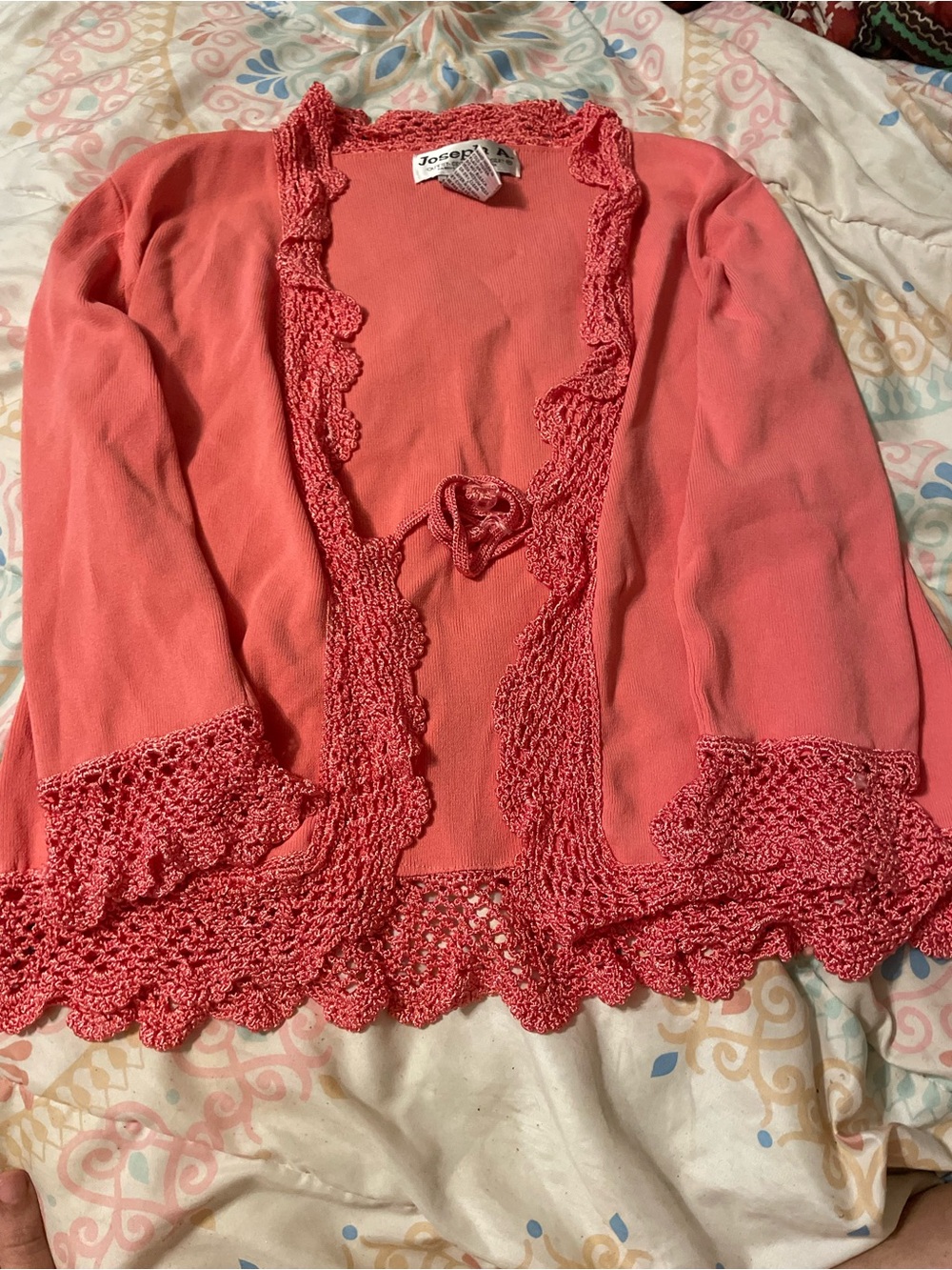 Joseph Coral Crochet-Trim Tie-Front Cardigan